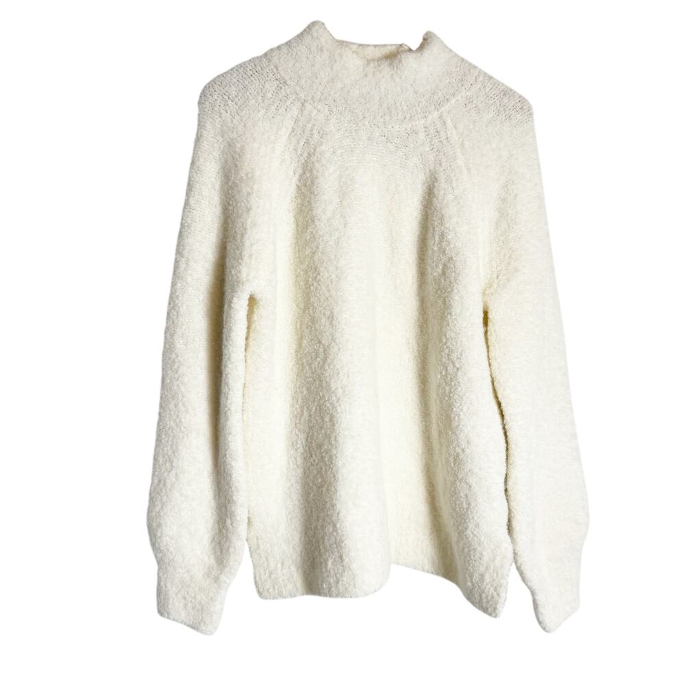 Gap Ivory Wool Alpaca Soft Fuzzy Knit Mock Neck Pullover Sweater Medium